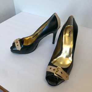 Next patent leather peep toe heels with buckle